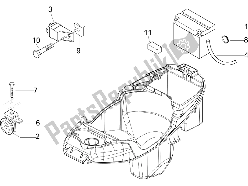 All parts for the Remote Control Switches - Battery - Horn of the Piaggio Liberty 50 4T Delivery 2010