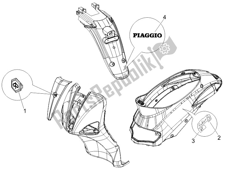 All parts for the Plates - Emblems of the Piaggio Liberty 50 4T PTT D 2007