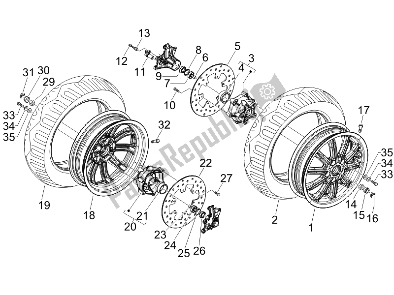 Toutes les pièces pour le Roue Avant du Piaggio MP3 500 USA 2007