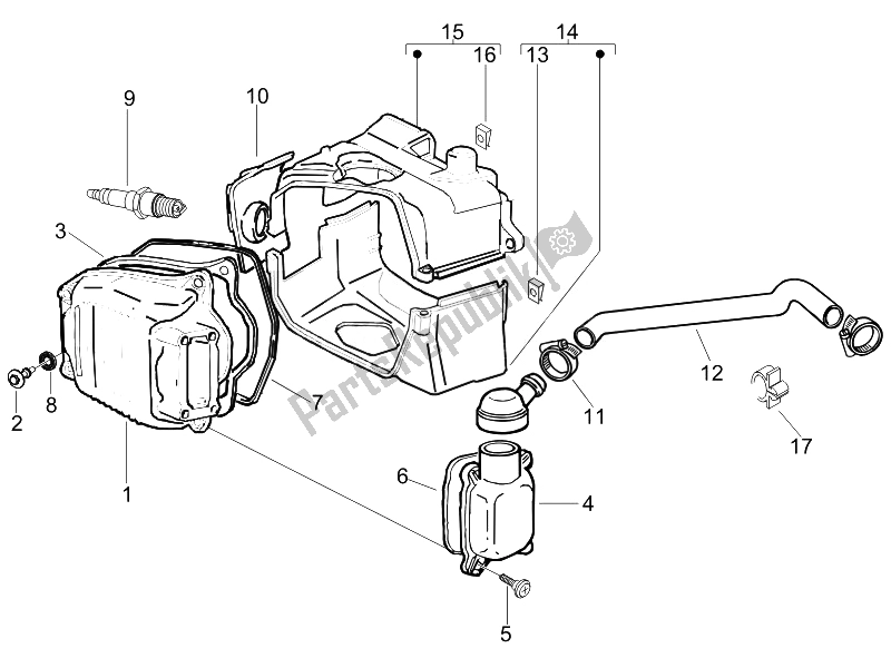 All parts for the Cylinder Head Cover of the Piaggio Liberty 125 4T PTT E3 F 2007