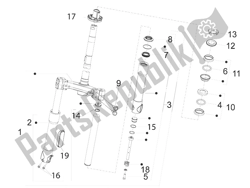 Toutes les pièces pour le Fourche / Tube De Direction - Palier De Direction du Piaggio FLY 150 4T 3V IE USA 2016