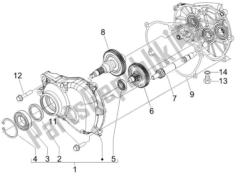 All parts for the Reduction Unit of the Piaggio Beverly 125 Sport E3 2007