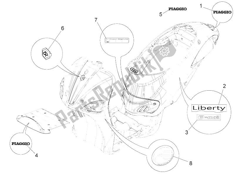 Toutes les pièces pour le Plaques - Emblèmes du Piaggio Liberty Elettrico PPT Austria Spain 50 2011