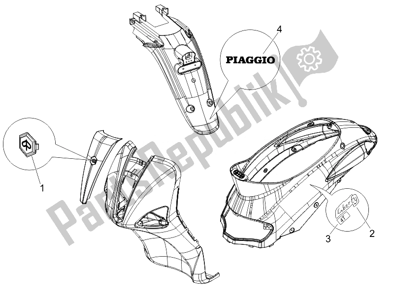 All parts for the Plates - Emblems of the Piaggio Liberty 50 4T PTT B NL 2007