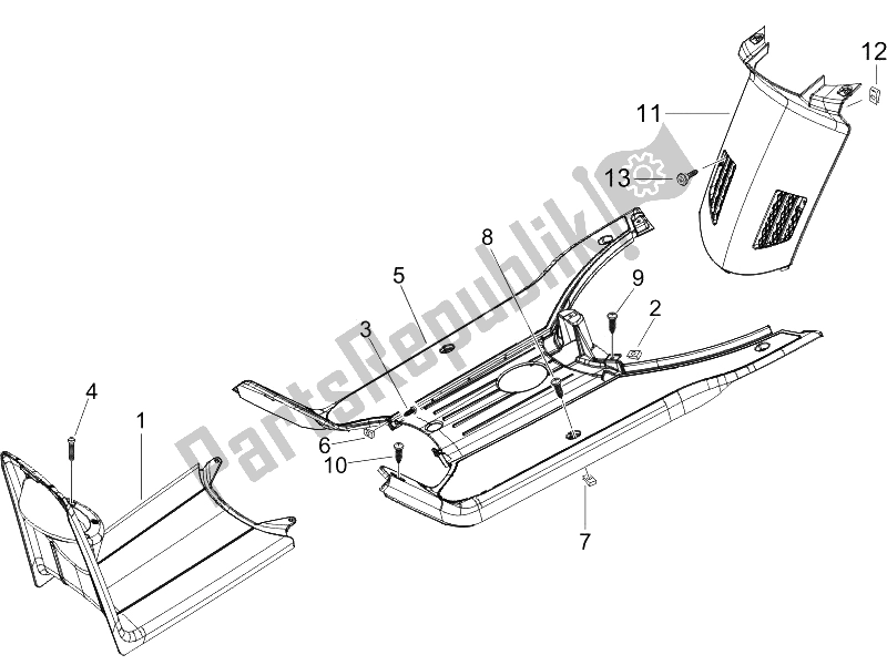 All parts for the Central Cover - Footrests of the Piaggio NRG Power Pure JET 50 2005