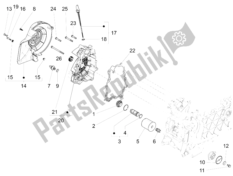 Alle onderdelen voor de Vliegwiel Magneto Deksel - Oliefilter van de Piaggio Liberty 150 Iget 4T 3V IE ABS EU 2015