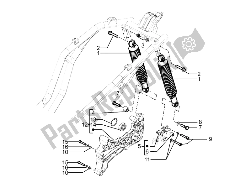 All parts for the Rear Suspension - Shock Absorber/s of the Piaggio Beverly 350 4T 4V IE E3 Sport Touring 2014