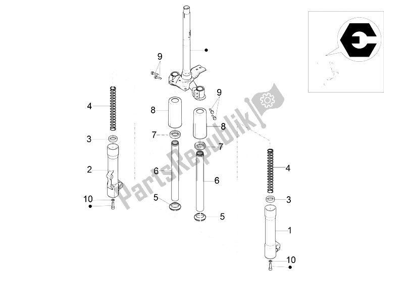 All parts for the Fork's Components (escorts) of the Piaggio Liberty 50 4T PTT B NL 2007