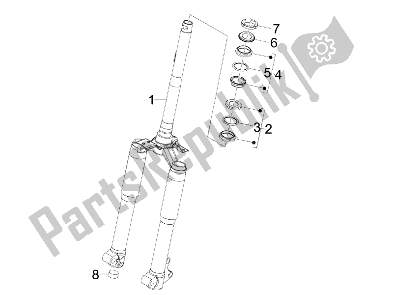 All parts for the Fork/steering Tube - Steering Bearing Unit of the Piaggio Liberty 50 4T Sport 2007