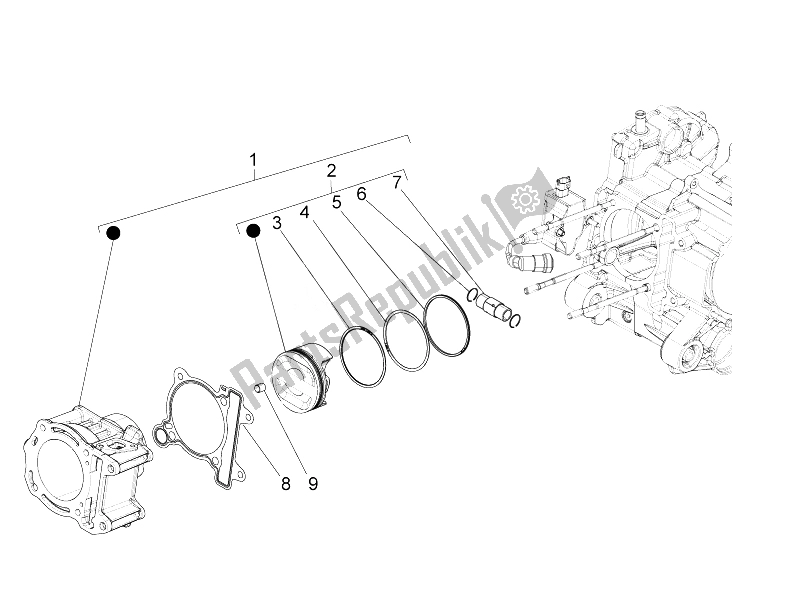 All parts for the Cylinder-piston-wrist Pin Unit of the Piaggio Beverly 350 4T 4V IE E3 Sport Touring 2014