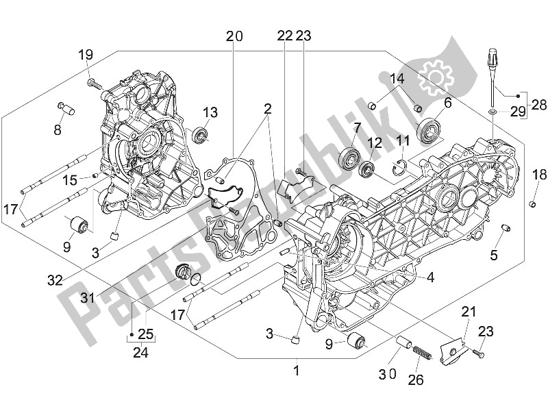 All parts for the Crankcase of the Piaggio Liberty 150 4T 2V E3 PTT Libanon Israel 2011