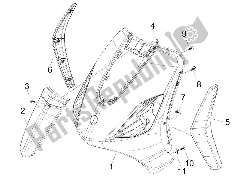 Toutes les pièces pour le Bouclier Avant du Piaggio FLY 125 4T E3 2009