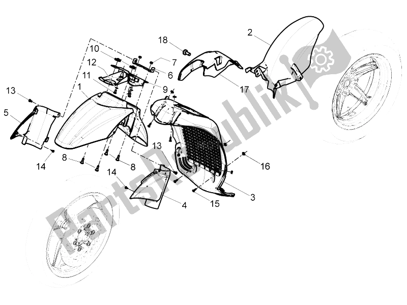 Todas las partes para Carcasa De La Rueda - Guardabarros de Piaggio BV 350 4T 4V IE E3 ABS USA 2015