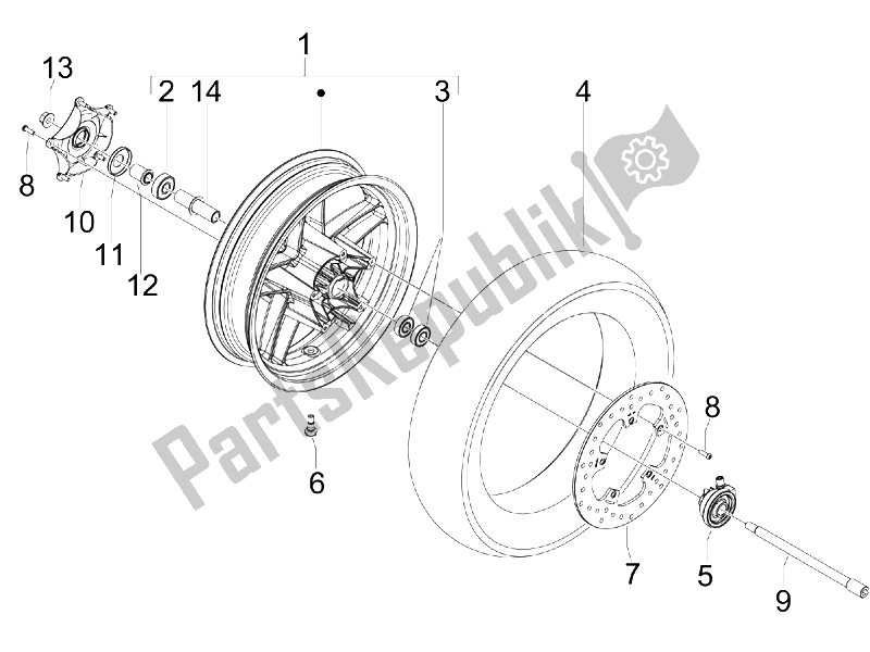 Alle onderdelen voor de Voorwiel van de Piaggio X7 125 Euro 3 2008