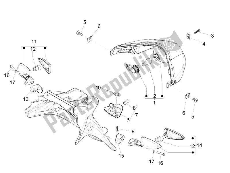 Toutes les pièces pour le Phares Arrière - Clignotants du Piaggio FLY 50 4T 4V USA 1 2014