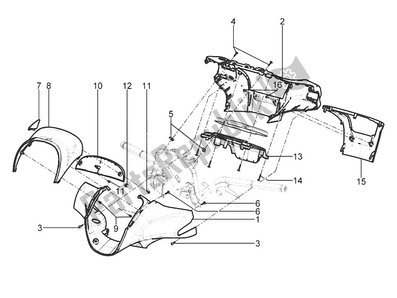 All parts for the Handlebars Coverages of the Piaggio Beverly 300 IE ABS E4 EU 2016