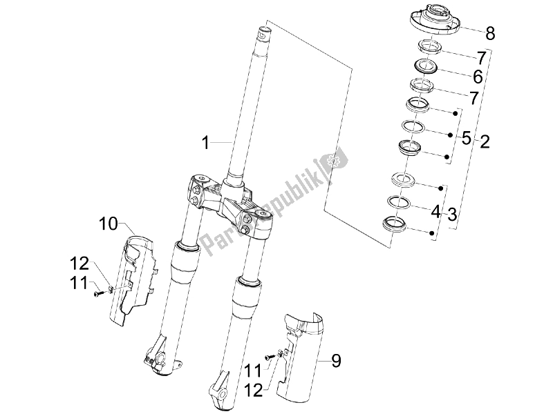 Toutes les pièces pour le Fourche / Tube De Direction - Palier De Direction du Piaggio Beverly 125 Tourer E3 2007