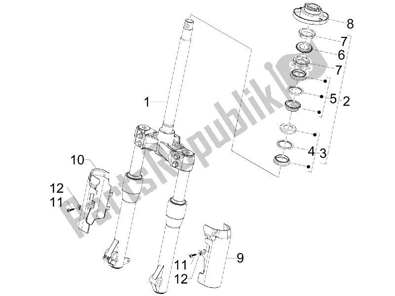 Toutes les pièces pour le Fourche / Tube De Direction - Palier De Direction du Piaggio Beverly 250 IE Sport E3 2006