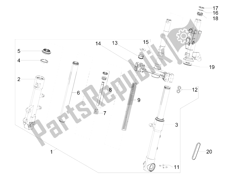 Toutes les pièces pour le Fourche / Tube De Direction - Palier De Direction du Piaggio Typhoon 50 4T 4V E2 USA 2012