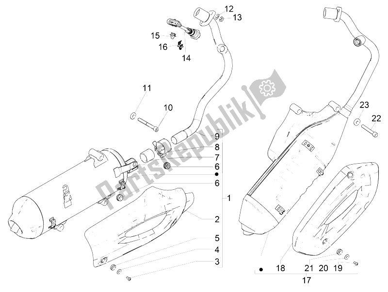 Alle onderdelen voor de Geluiddemper van de Piaggio Liberty 150 Iget 4T 3V IE ABS EU 2015