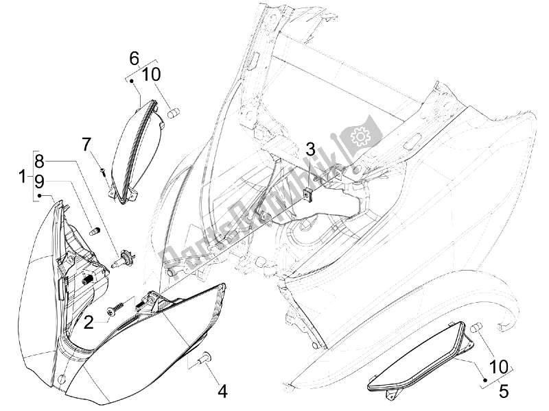 Tutte le parti per il Proiettori Anteriori - Indicatori Di Direzione (2) del Piaggio MP3 250 USA 2007