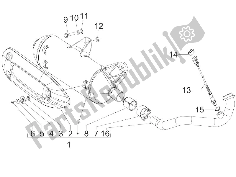 Alle onderdelen voor de Geluiddemper van de Piaggio MP3 300 IE Touring 2011