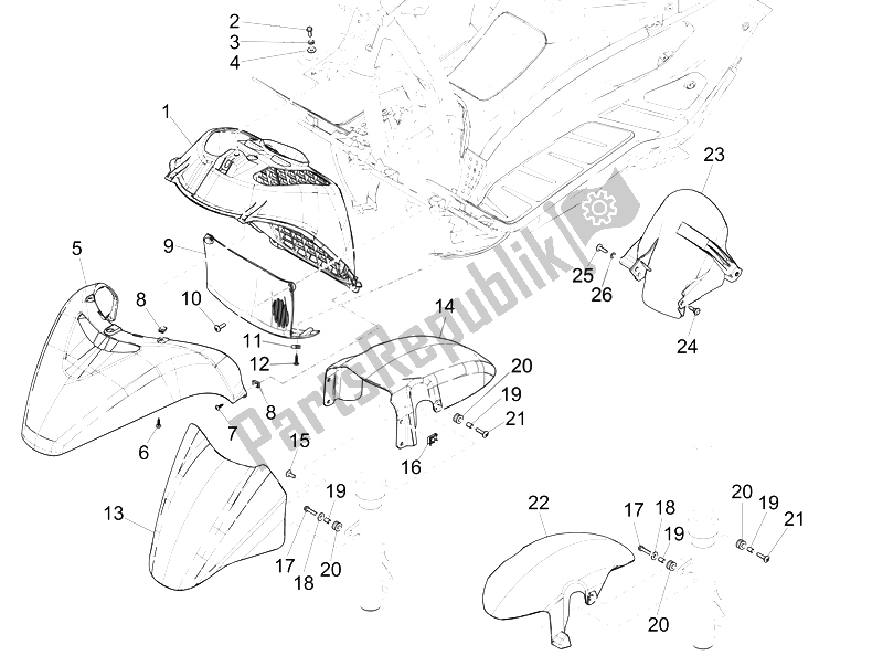 Toutes les pièces pour le Logement De Roue - Garde-boue du Piaggio X EVO 125 Euro 3 2007