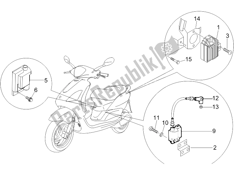 All parts for the Voltage Regulators - Electronic Control Units (ecu) - H. T. Coil of the Piaggio FLY 125 4T 2006