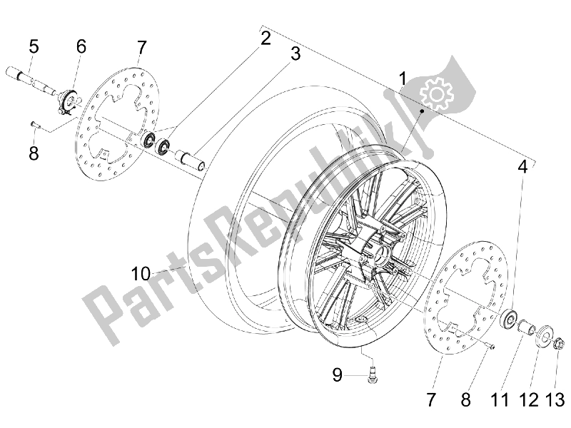 All parts for the Front Wheel of the Piaggio BV 500 Tourer USA 2008