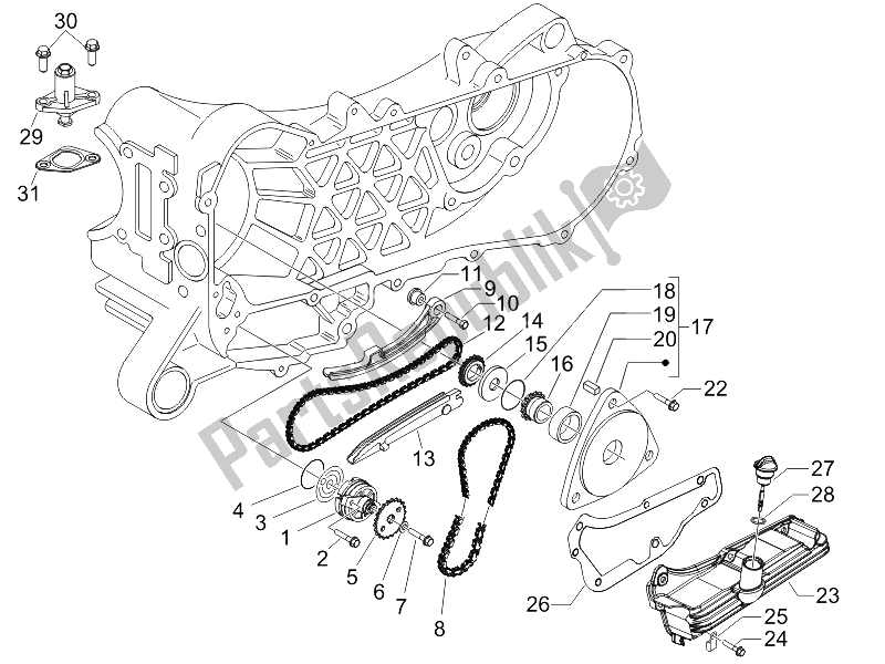 All parts for the Oil Pump of the Piaggio Liberty 50 4T PTT 2009