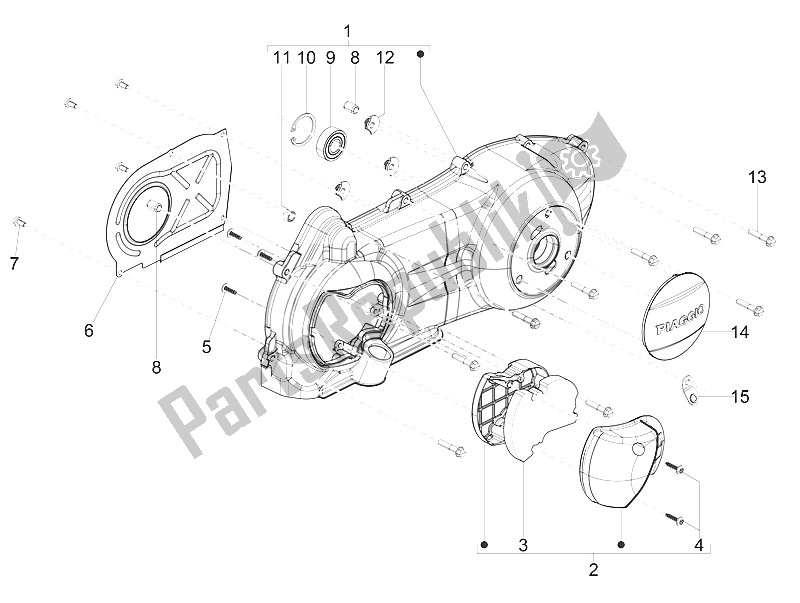 Toutes les pièces pour le Couvercle De Carter - Refroidissement Du Carter du Piaggio Typhoon 125 4T 2V E3 USA 2011