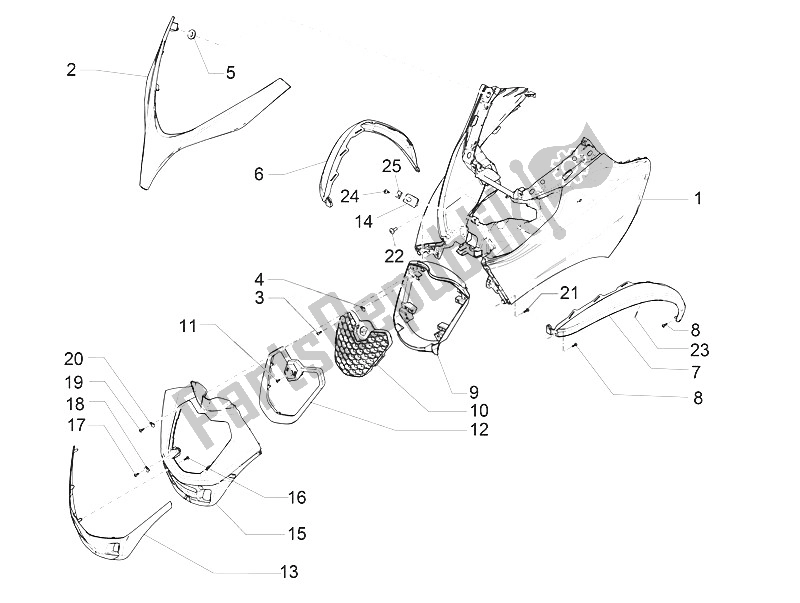 Toutes les pièces pour le Bouclier Avant du Piaggio MP3 500 LT E4 Sport Business EU 2016