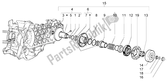 All parts for the Driven Pulley of the Piaggio X9 200 Evolution 2004