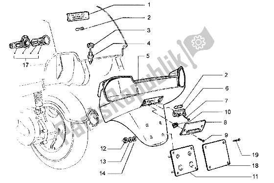 All parts for the Licence Plate Holder And Case Compartment Lamp of the Piaggio Hexagon LXT 180 1998