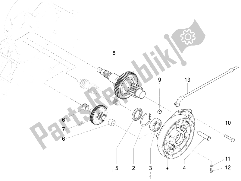 Alle onderdelen voor de Reductie-eenheid van de Piaggio FLY 50 4T 2V 2014