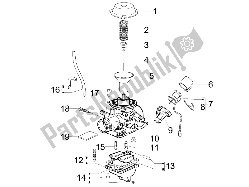 All parts for the Carburetor's Components of the Piaggio FLY 150 4T E3 2008