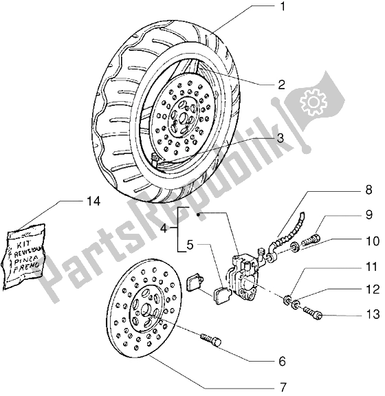 Alle onderdelen voor de Voorwiel - Remklauw - (schijfremversie) van de Piaggio ZIP RST 50 1996
