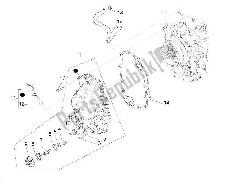 All parts for the Flywheel Magneto Cover - Oil Filter of the Piaggio X 10 350 4T 4V I E E3 2012