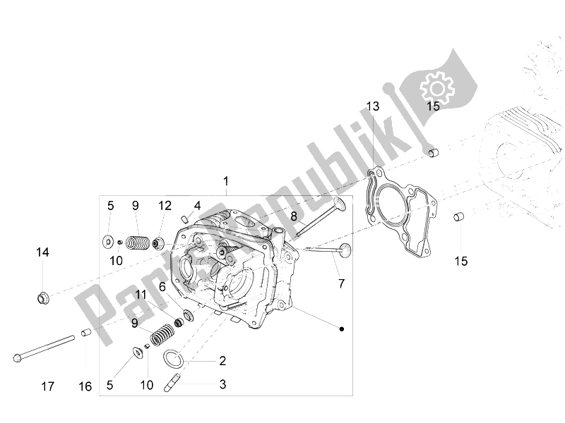 Toutes les pièces pour le Unité De Tête - Valve du Piaggio Liberty 150 Iget 4T 3V IE ABS EU 2015