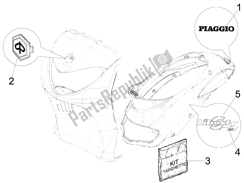 Tutte le parti per il Piatti - Emblemi del Piaggio Liberty 150 4T Sport E3 2008