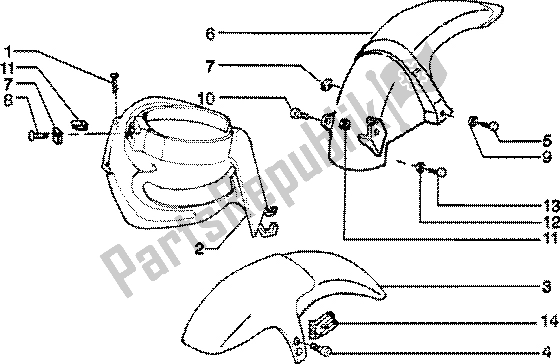 All parts for the Front And Rear Mudguard of the Piaggio Skipper 125 4T 2000