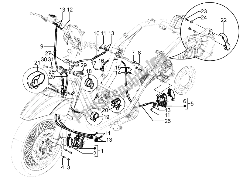 All parts for the Brakes Pipes - Calipers of the Piaggio Beverly 350 4T 4V IE E3 Sport Touring 2014