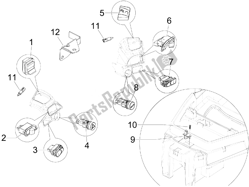 Toutes les pièces pour le Sélecteurs - Interrupteurs - Boutons du Piaggio MP3 500 Sport USA 2010