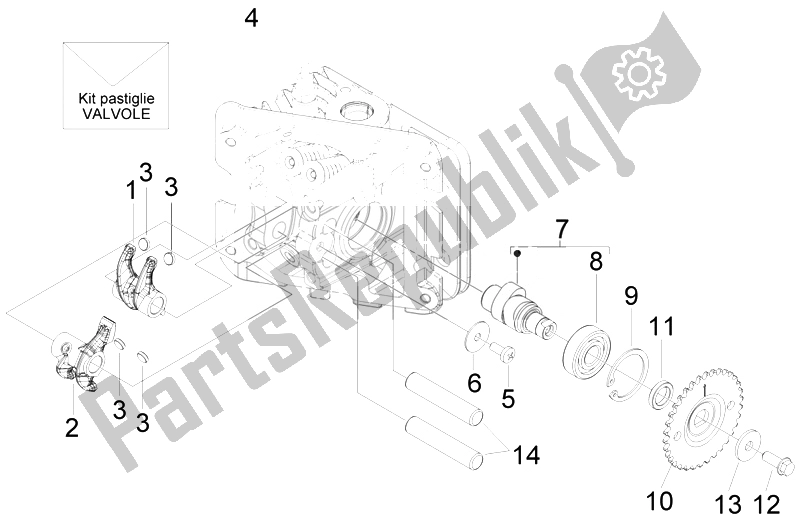 Toutes les pièces pour le Leviers à Bascule Support Unité du Piaggio FLY 50 4T 4V USA 1 2014