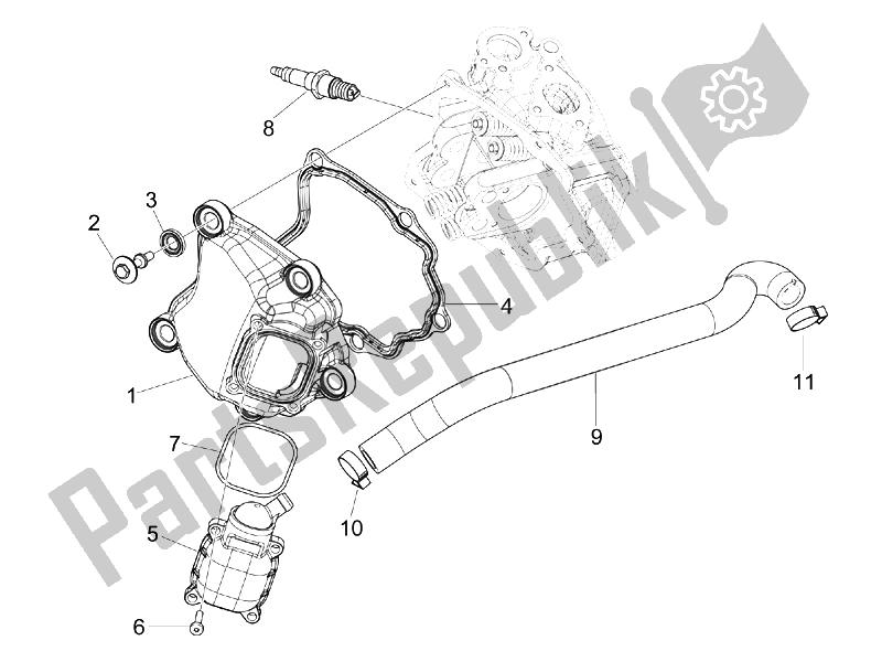 Todas las partes para Cubierta De Tapa De Cilindro de Piaggio MP3 250 IE MIC USA 2010