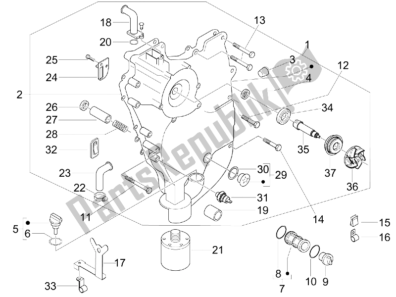 Toutes les pièces pour le Couvercle Magnéto Volant - Filtre à Huile du Piaggio MP3 400 IE MIC 2008