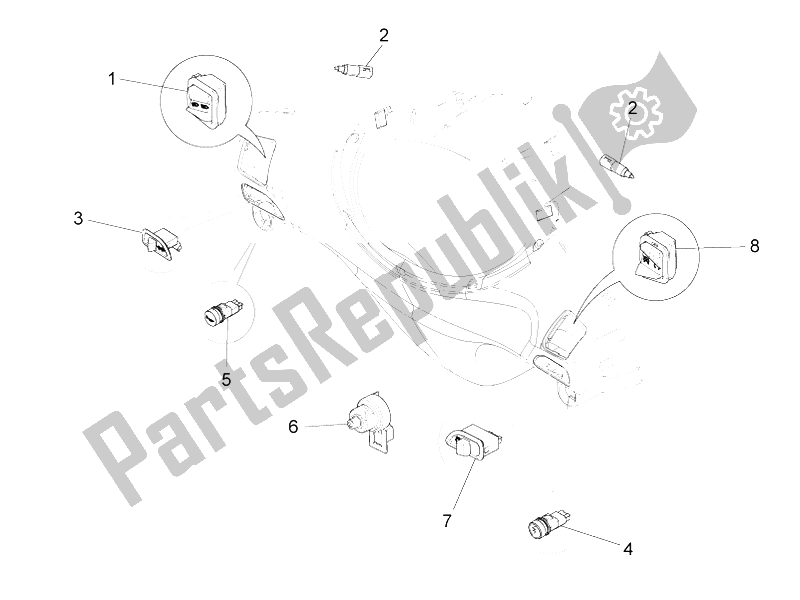 Tutte le parti per il Selettori - Interruttori - Pulsanti del Piaggio FLY 125 4T E3 Vietnam 2012