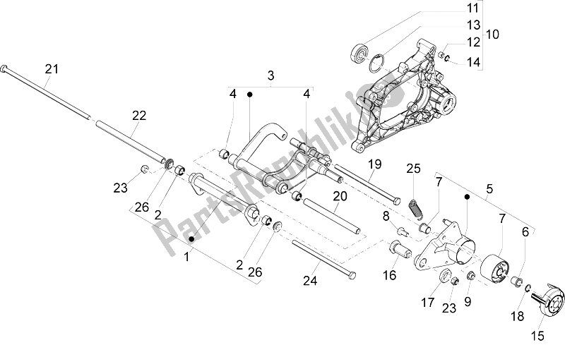 All parts for the Swinging Arm of the Piaggio X7 300 IE Euro 3 2009