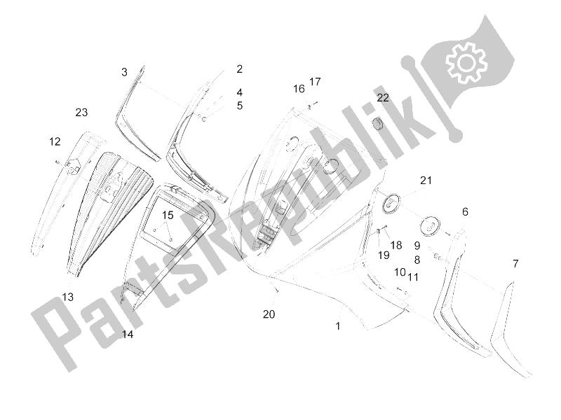 Tutte le parti per il Scudo Anteriore del Piaggio BV 300 IE Tourer USA 2009