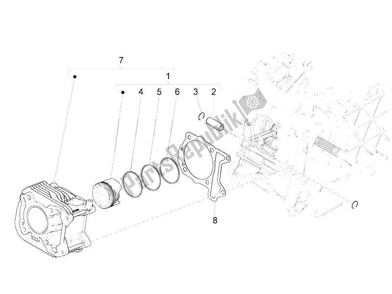 All parts for the Cylinder-piston-wrist Pin Unit of the Piaggio Liberty 50 Iget 4T 3V EU 2015